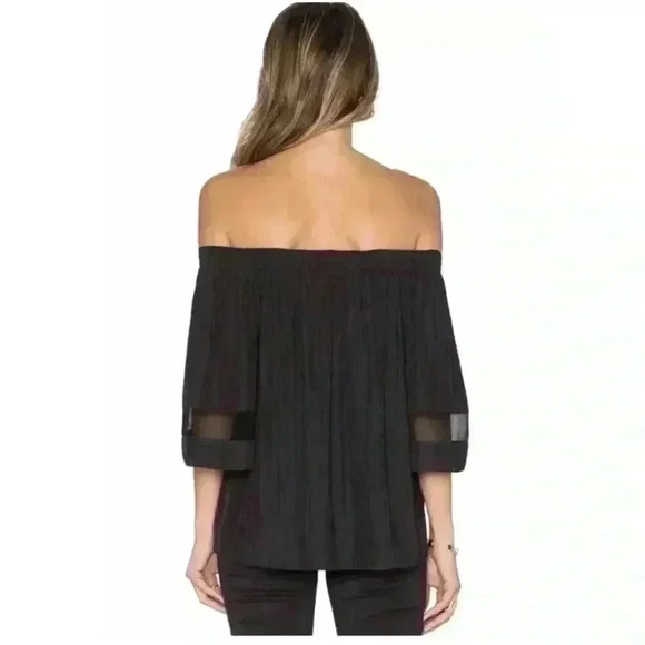 RAMY BROOK Blouse Shirt Black Jessica Smocked Off Shoulder Women's Size XSmall - Picture 2 of 12